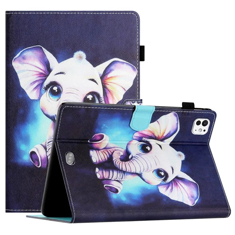 For iPad Pro 11 (2024) Case Pattern Portable Protective Folio Leather Tablet Cover Card Holder