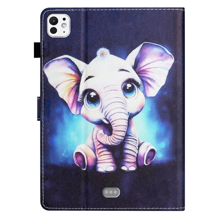 For iPad Pro 11 (2024) Case Pattern Portable Protective Folio Leather Tablet Cover Card Holder