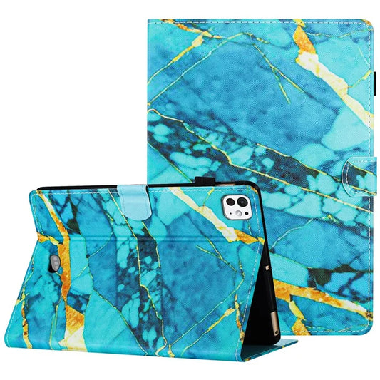 For iPad Pro 11 (2024) Case Card Slots Leather Tablet Cover Marble Pattern