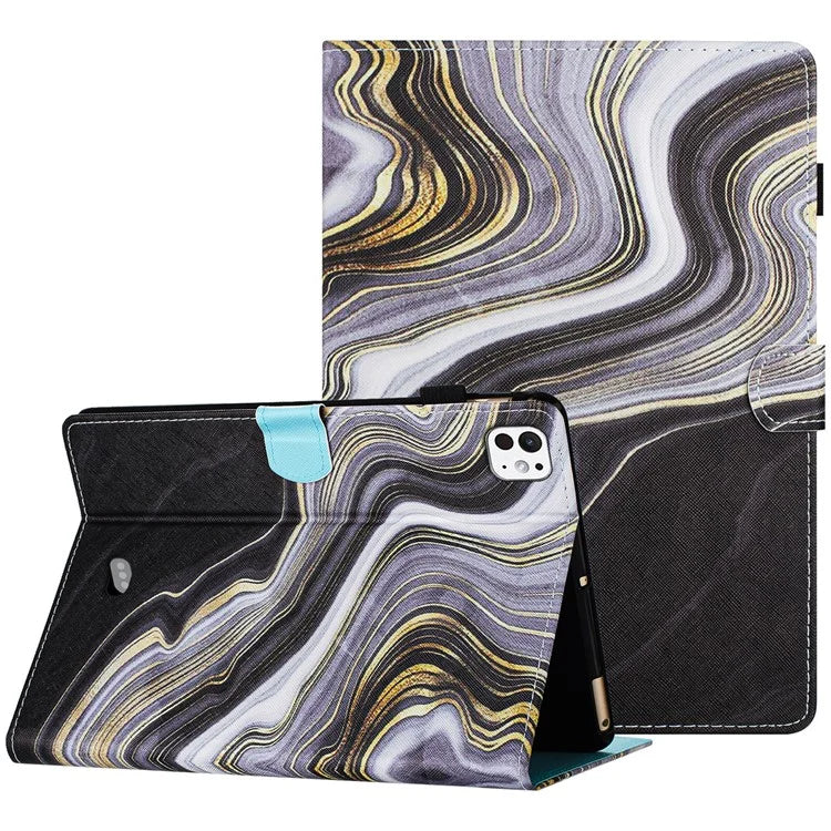 For iPad Pro 11 (2024) Case Card Slots Leather Tablet Cover Marble Pattern