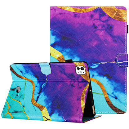 For iPad Pro 11 (2024) Case Card Slots Leather Tablet Cover Marble Pattern