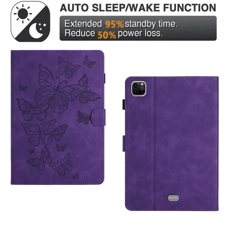 For iPad Pro 11 (2024) Case Butterfly Leather Folio Tablet Cover Auto Sleep / Wake