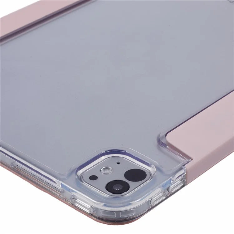MUTURAL For iPad Pro 11 (2024) Case PU Leather Clear Back Tablet Cover with Pencil Holder Origami Standing