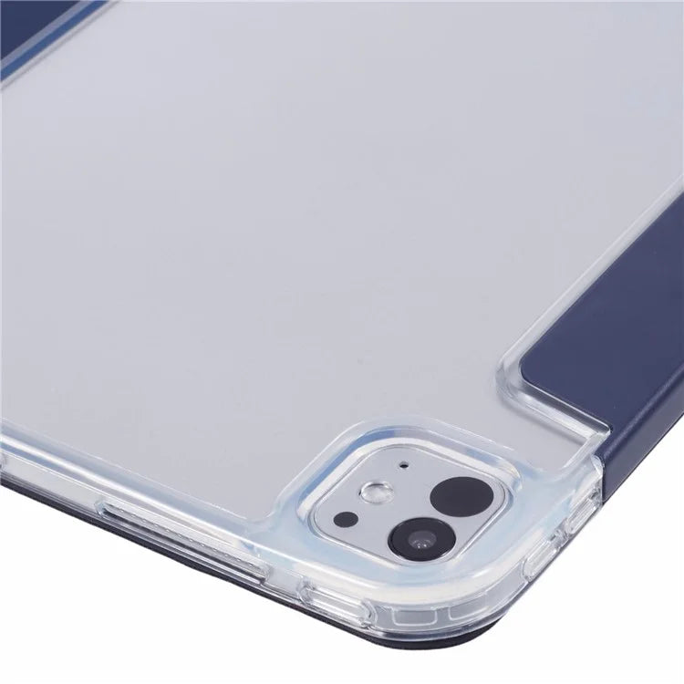MUTURAL For iPad Pro 11 (2024) Case PU Leather Clear Back Tablet Cover with Pencil Holder Origami Standing