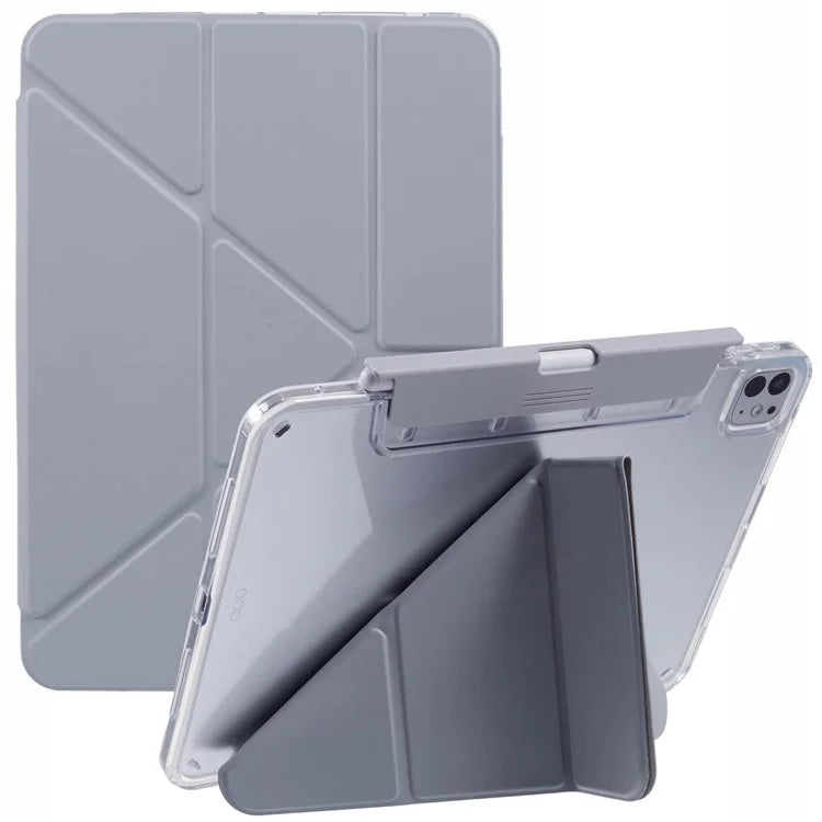 MUTURAL For iPad Pro 11 (2024) Case PU Leather Clear Back Tablet Cover with Pencil Holder Origami Standing