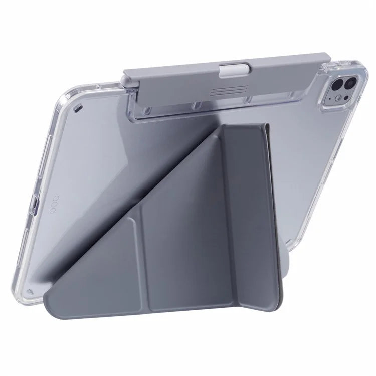 MUTURAL For iPad Pro 11 (2024) Case PU Leather Clear Back Tablet Cover with Pencil Holder Origami Standing