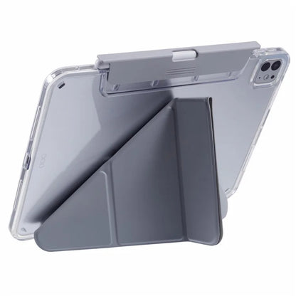 MUTURAL For iPad Pro 11 (2024) Case PU Leather Clear Back Tablet Cover with Pencil Holder Origami Standing