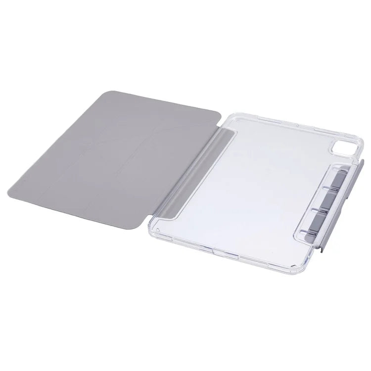 MUTURAL For iPad Pro 11 (2024) Case PU Leather Clear Back Tablet Cover with Pencil Holder Origami Standing
