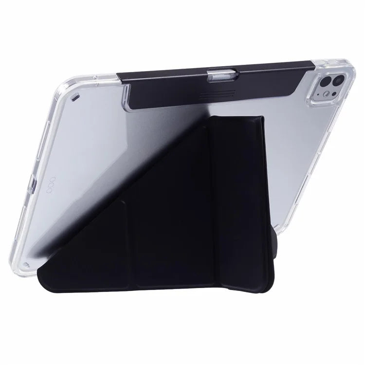 MUTURAL For iPad Pro 11 (2024) Case PU Leather Clear Back Tablet Cover with Pencil Holder Origami Standing
