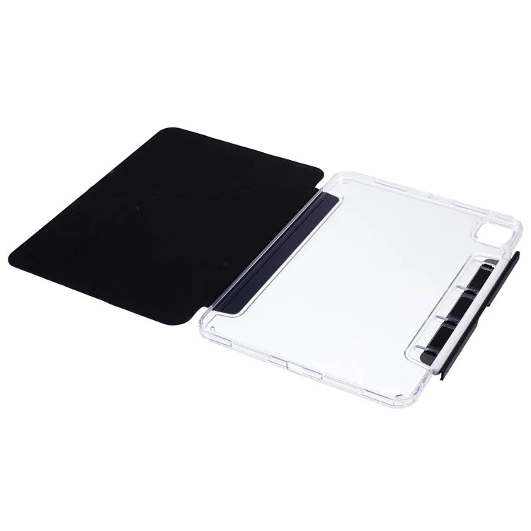 MUTURAL For iPad Pro 11 (2024) Case PU Leather Clear Back Tablet Cover with Pencil Holder Origami Standing