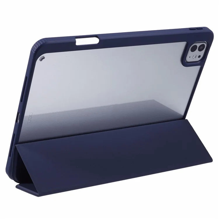 MUTURAL For iPad Pro 11 (2024) Case Tri-Fold Stand Transparent Back Leather Cover with Pen Slot