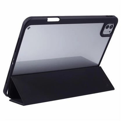 MUTURAL For iPad Pro 11 (2024) Case Tri-Fold Stand Transparent Back Leather Cover with Pen Slot