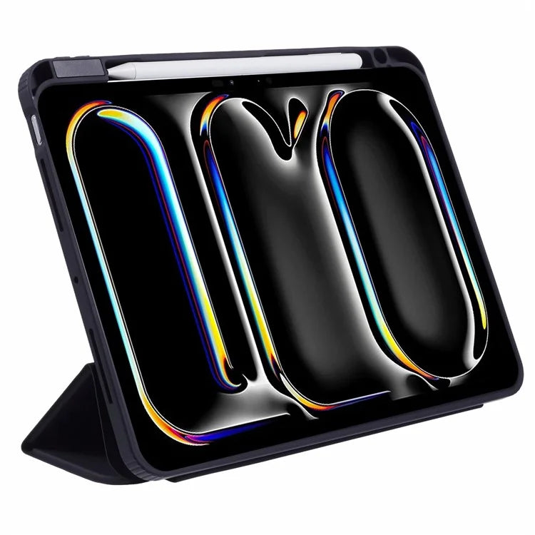 MUTURAL For iPad Pro 11 (2024) Case Tri-Fold Stand Transparent Back Leather Cover with Pen Slot