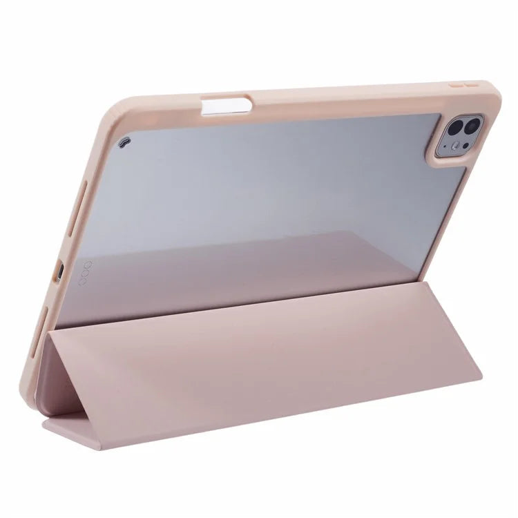 MUTURAL For iPad Pro 11 (2024) Case Tri-Fold Stand Transparent Back Leather Cover with Pen Slot