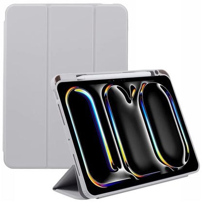 MUTURAL For iPad Pro 11 (2024) Case Tri-Fold Stand Transparent Back Leather Cover with Pen Slot