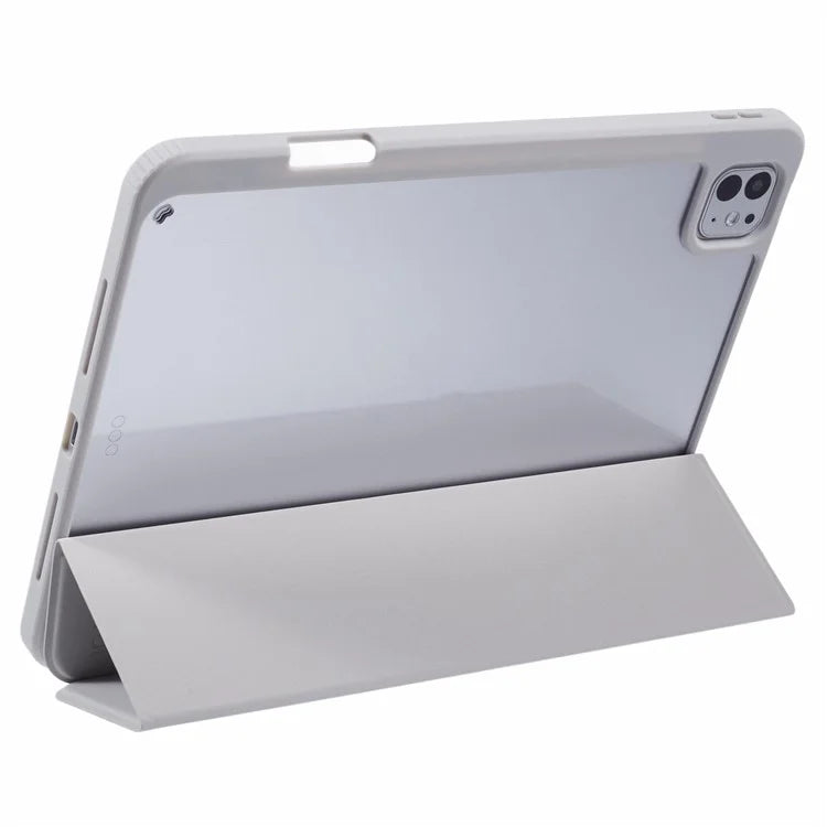 MUTURAL For iPad Pro 11 (2024) Case Tri-Fold Stand Transparent Back Leather Cover with Pen Slot