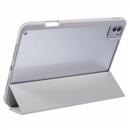 MUTURAL For iPad Pro 11 (2024) Case Tri-Fold Stand Transparent Back Leather Cover with Pen Slot