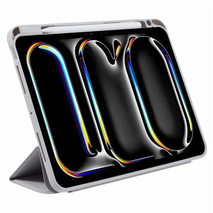 MUTURAL For iPad Pro 11 (2024) Case Tri-Fold Stand Transparent Back Leather Cover with Pen Slot