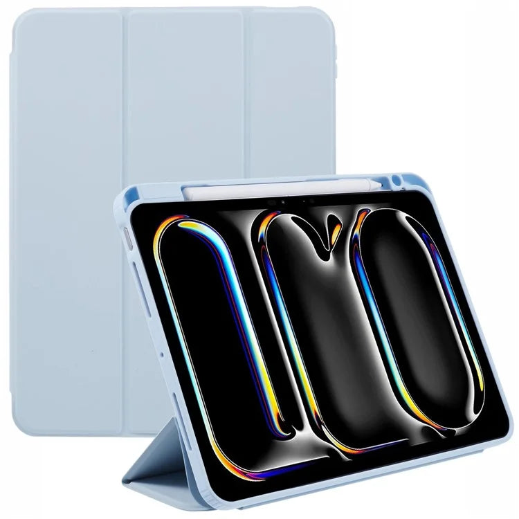 MUTURAL For iPad Pro 11 (2024) Case Tri-Fold Stand Transparent Back Leather Cover with Pen Slot