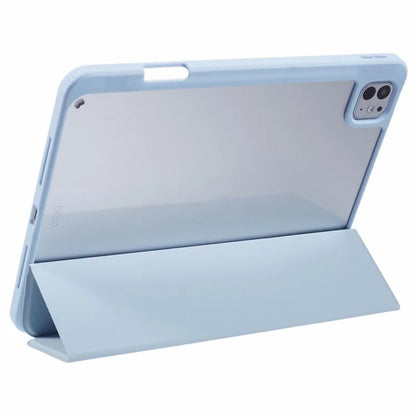 MUTURAL For iPad Pro 11 (2024) Case Tri-Fold Stand Transparent Back Leather Cover with Pen Slot
