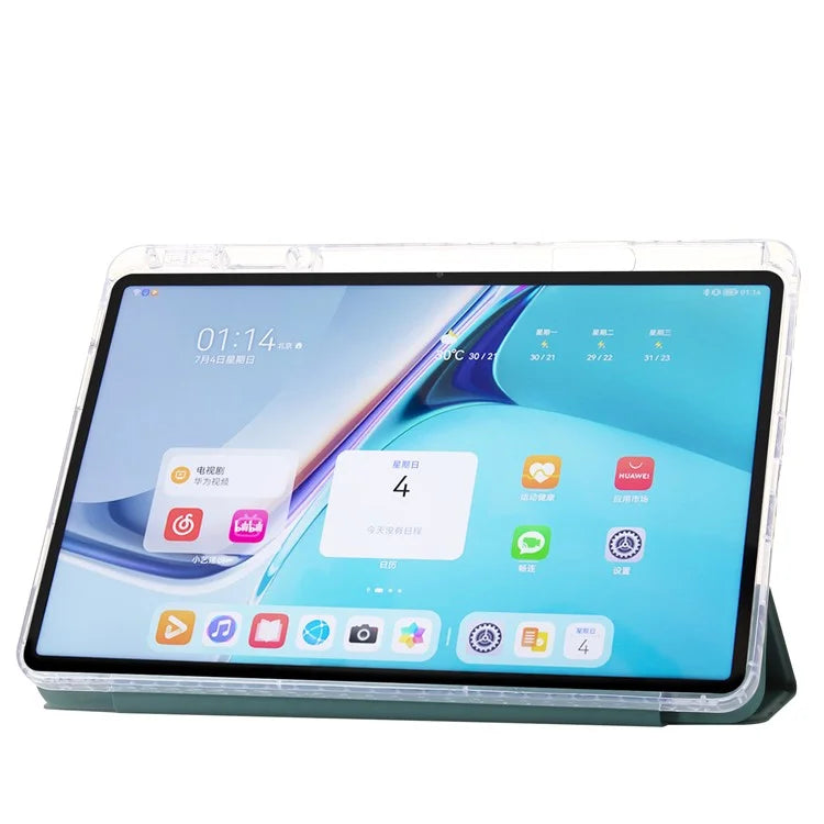 For Huawei MatePad SE 11 Case Tri-Fold Stand Leather+TPU+Acrylic Clear Back Tablet Cover