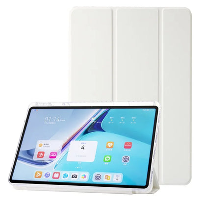 For Huawei MatePad SE 11 Case Tri-Fold Stand Leather+TPU+Acrylic Clear Back Tablet Cover