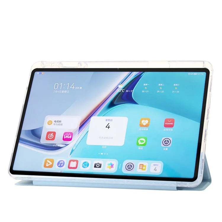 For Huawei MatePad SE 11 Case Tri-Fold Stand Leather+TPU+Acrylic Clear Back Tablet Cover