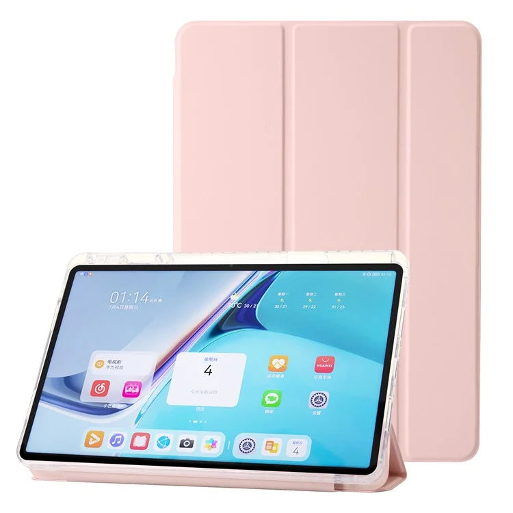 For Huawei MatePad SE 11 Case Tri-Fold Stand Leather+TPU+Acrylic Clear Back Tablet Cover