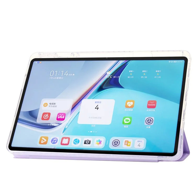 For Huawei MatePad SE 11 Case Tri-Fold Stand Leather+TPU+Acrylic Clear Back Tablet Cover