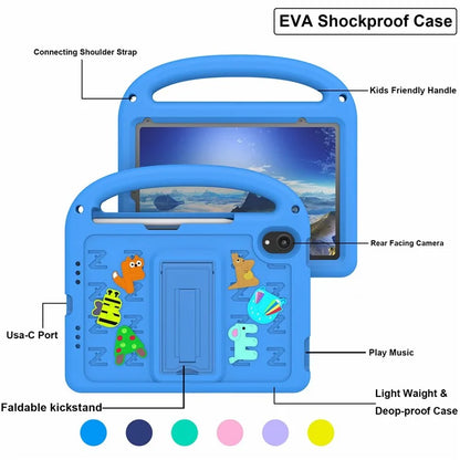 For iPad mini (2021) Case Cartoon Design Shockproof EVA+PC Tablet Cover with Kickstand, Strap