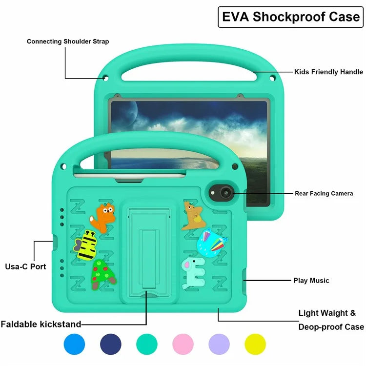 For iPad mini (2021) Case Cartoon Design Shockproof EVA+PC Tablet Cover with Kickstand, Strap
