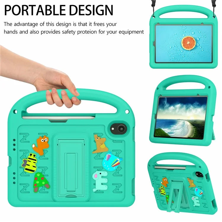 For iPad mini (2021) Case Cartoon Design Shockproof EVA+PC Tablet Cover with Kickstand, Strap