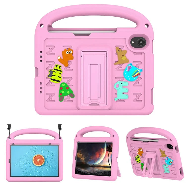 For iPad mini (2021) Case Cartoon Design Shockproof EVA+PC Tablet Cover with Kickstand, Strap