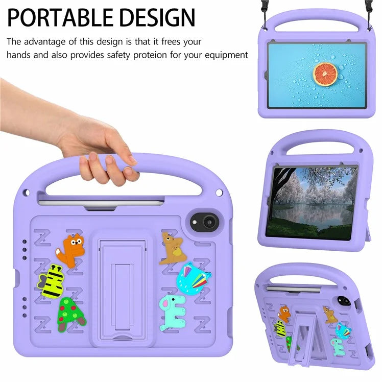 For iPad mini (2021) Case Cartoon Design Shockproof EVA+PC Tablet Cover with Kickstand, Strap