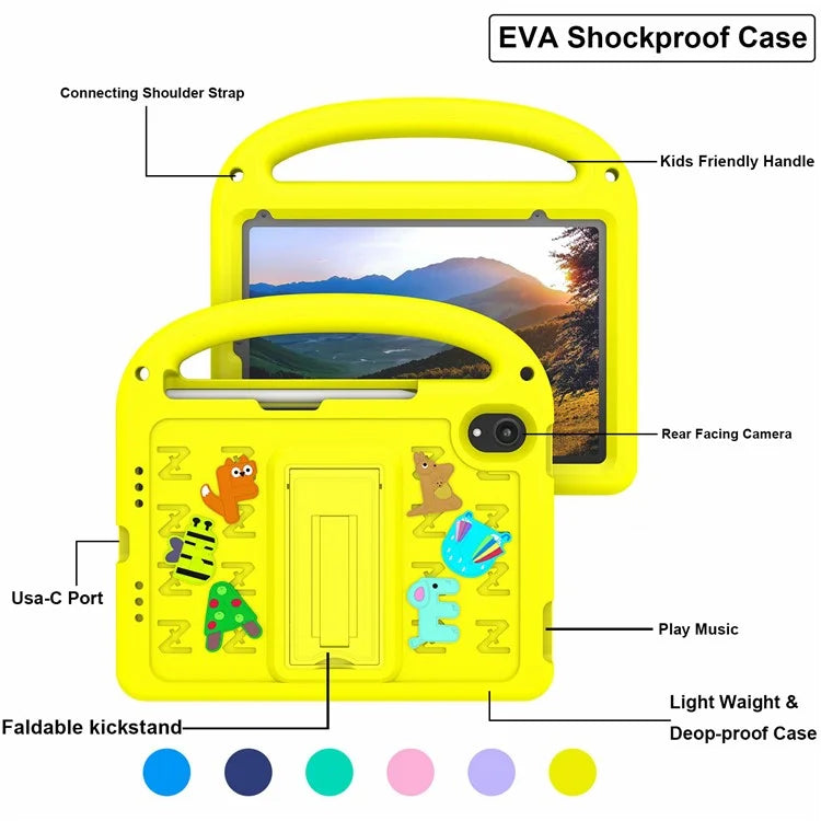 For iPad mini (2021) Case Cartoon Design Shockproof EVA+PC Tablet Cover with Kickstand, Strap