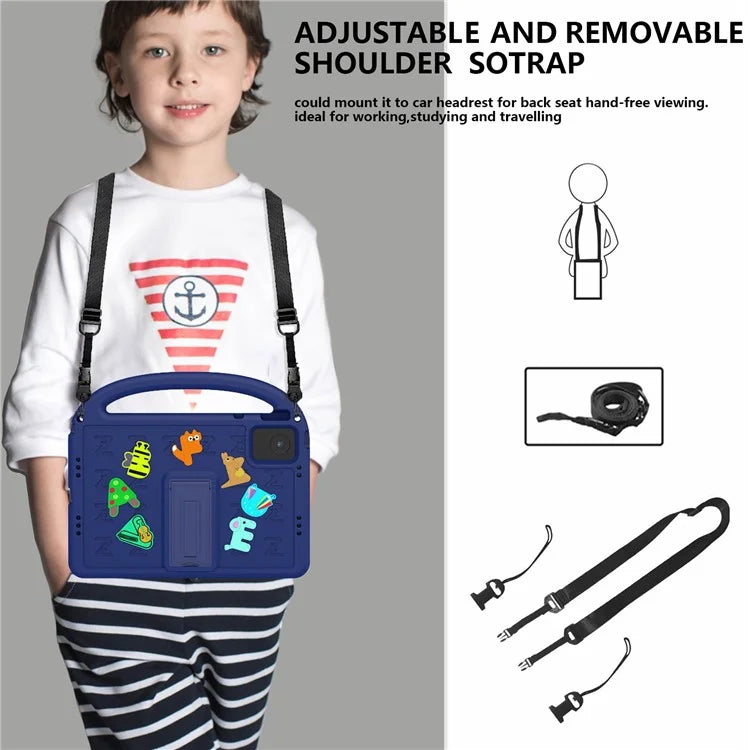 For Lenovo Tab M11 Kickstand Case Cartoon Design Anti-Drop EVA+PC Tablet Cover with Strap