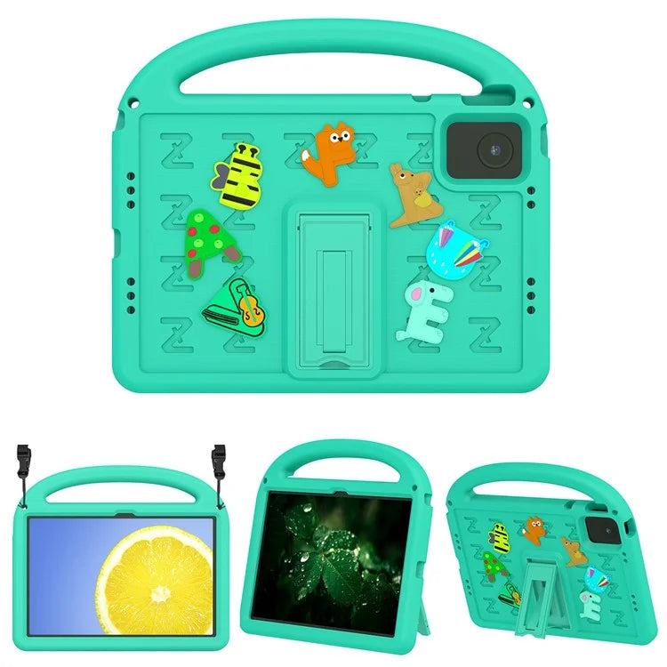 For Lenovo Tab M11 Kickstand Case Cartoon Design Anti-Drop EVA+PC Tablet Cover with Strap