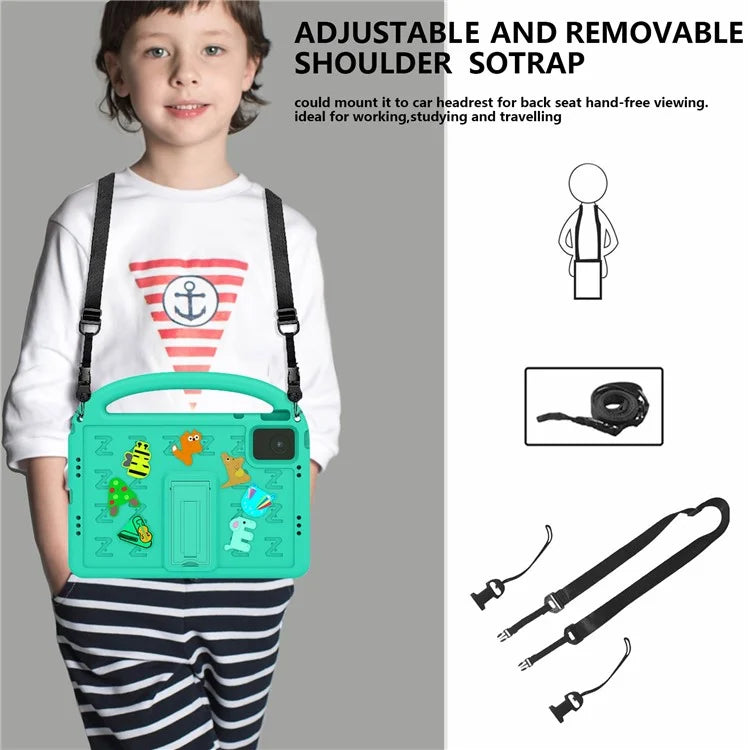 For Lenovo Tab M11 Kickstand Case Cartoon Design Anti-Drop EVA+PC Tablet Cover with Strap