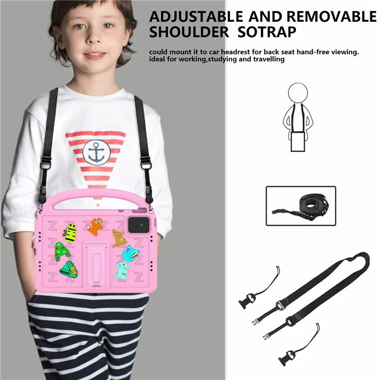 For Lenovo Tab M11 Kickstand Case Cartoon Design Anti-Drop EVA+PC Tablet Cover with Strap
