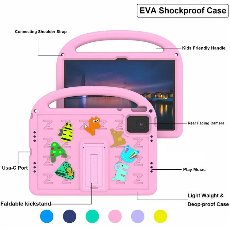 For Lenovo Tab M11 Kickstand Case Cartoon Design Anti-Drop EVA+PC Tablet Cover with Strap