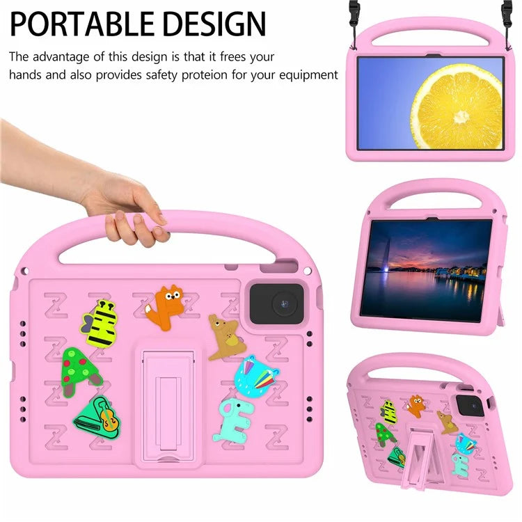 For Lenovo Tab M11 Kickstand Case Cartoon Design Anti-Drop EVA+PC Tablet Cover with Strap