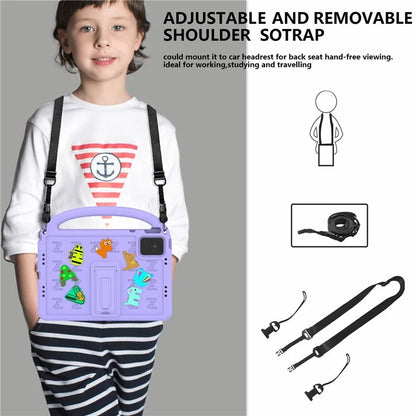 For Lenovo Tab M11 Kickstand Case Cartoon Design Anti-Drop EVA+PC Tablet Cover with Strap