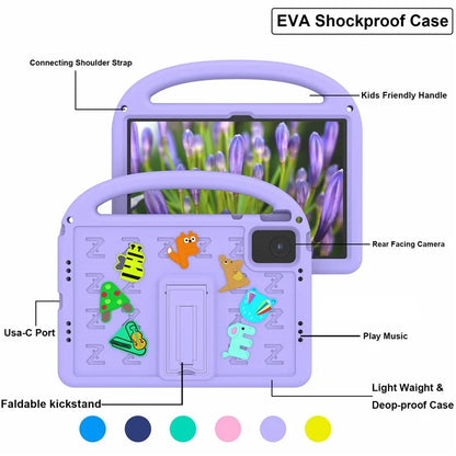 For Lenovo Tab M11 Kickstand Case Cartoon Design Anti-Drop EVA+PC Tablet Cover with Strap
