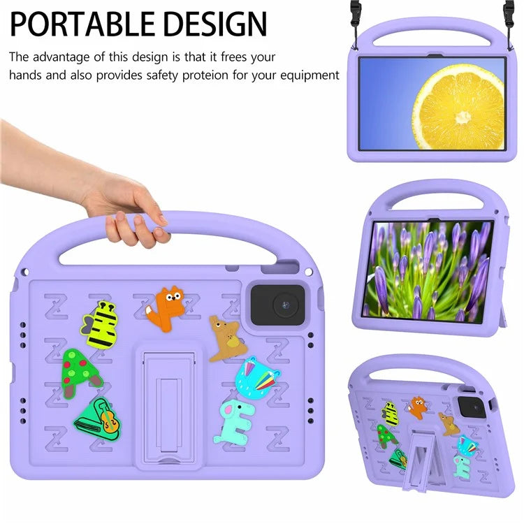For Lenovo Tab M11 Kickstand Case Cartoon Design Anti-Drop EVA+PC Tablet Cover with Strap