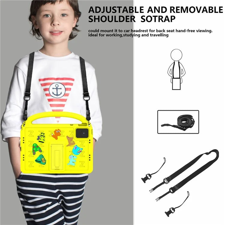 For Lenovo Tab M11 Kickstand Case Cartoon Design Anti-Drop EVA+PC Tablet Cover with Strap