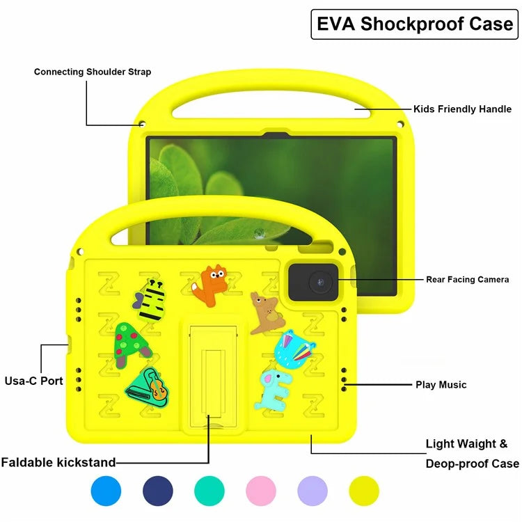 For Lenovo Tab M11 Kickstand Case Cartoon Design Anti-Drop EVA+PC Tablet Cover with Strap