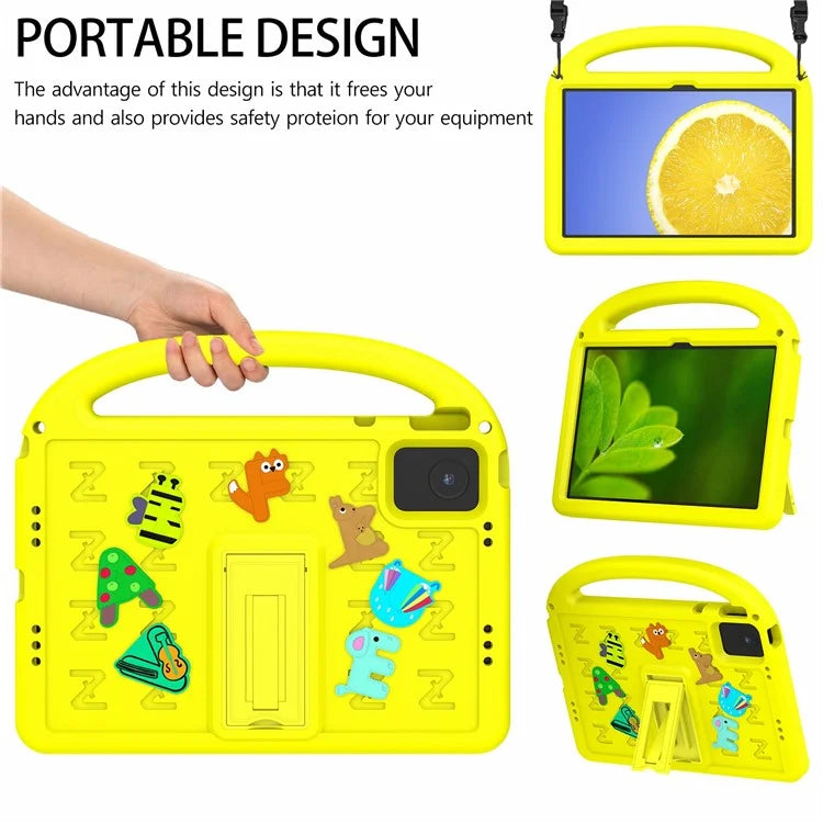 For Lenovo Tab M11 Kickstand Case Cartoon Design Anti-Drop EVA+PC Tablet Cover with Strap