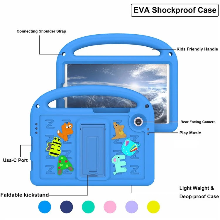 For Samsung Galaxy Tab A9 Case Cartoon Design Kickstand EVA+PC Tablet Cover with Strap