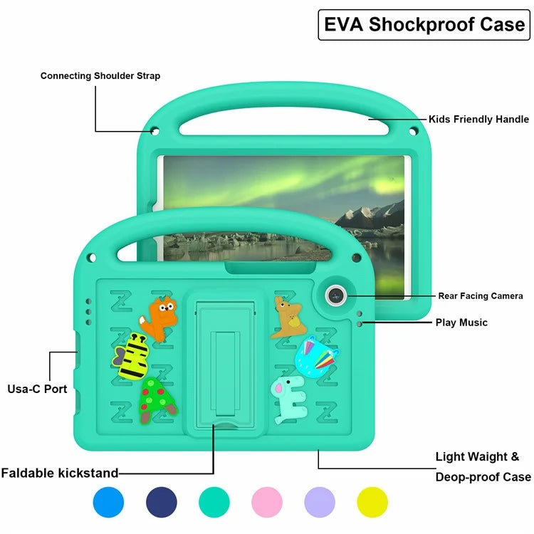 For Samsung Galaxy Tab A9 Case Cartoon Design Kickstand EVA+PC Tablet Cover with Strap