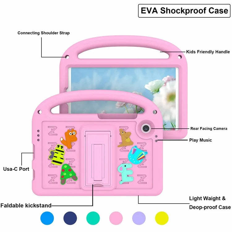 For Samsung Galaxy Tab A9 Case Cartoon Design Kickstand EVA+PC Tablet Cover with Strap